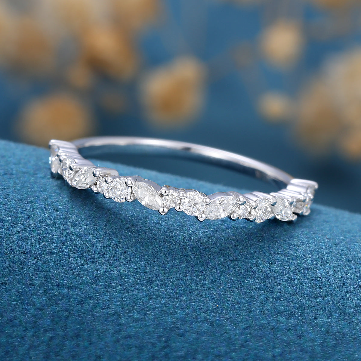 1.70 CT Marquise & Round Shaped Moissanite Half Eternity Wedding Band 4