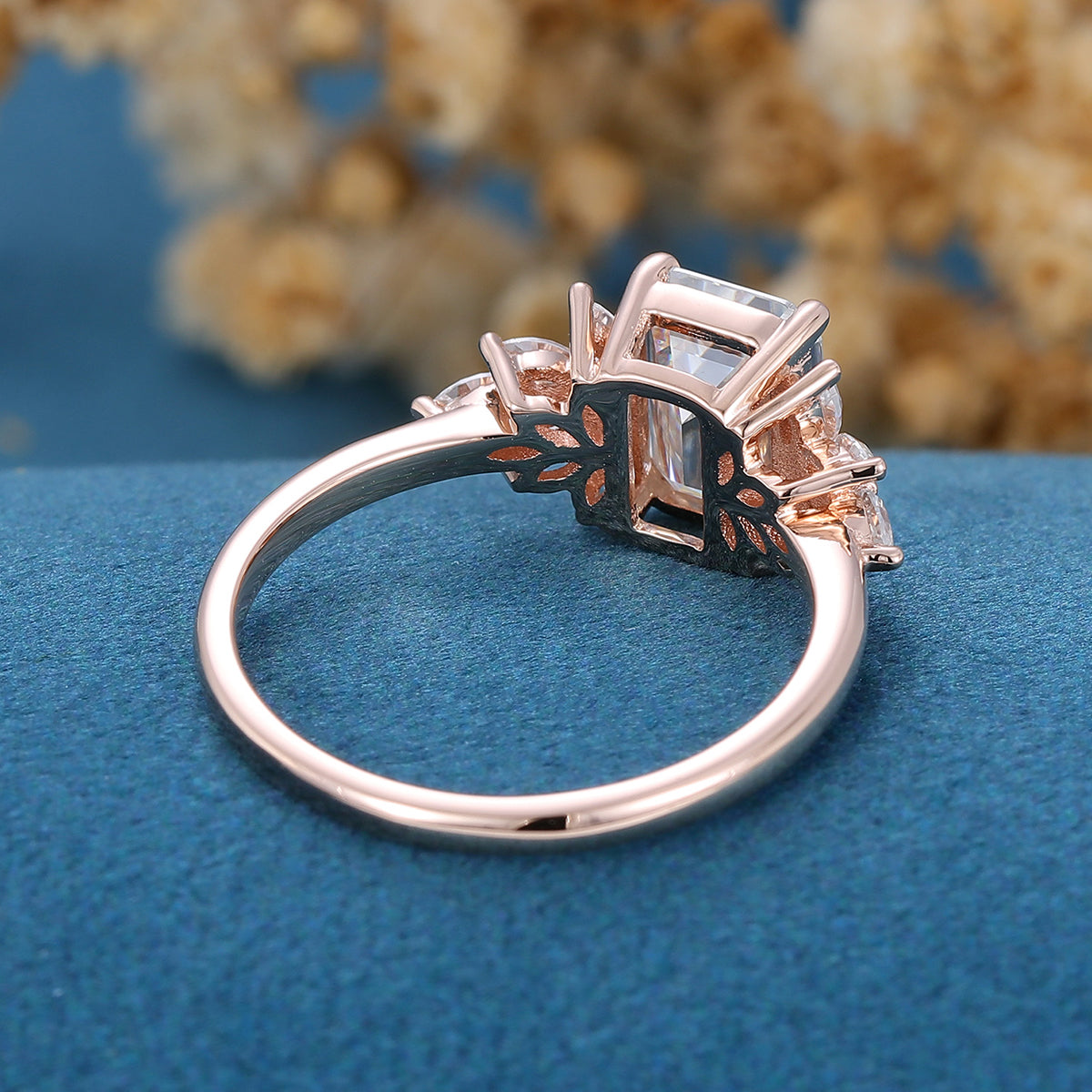 1.60 CT Emerald Shaped Moissanite Cluster Engagement Ring 5