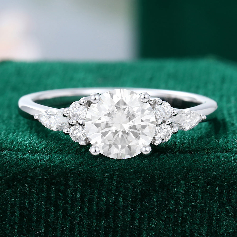 0.88 CT Round Shaped Moissanite Cluster Engagement Ring 7