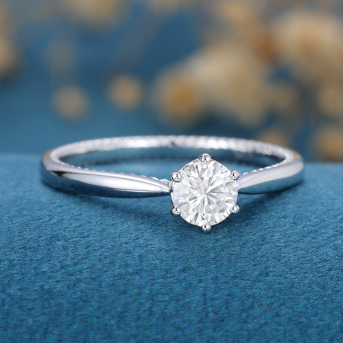 0.41 CT Round Shaped Moissanite Solitaire Engagement Ring 3