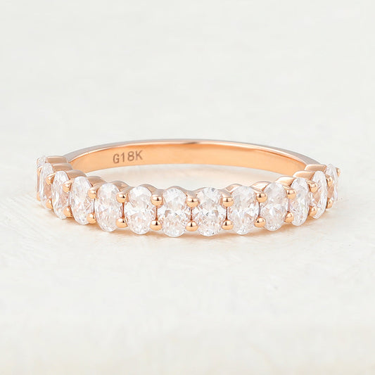 0.78 CT Oval Shaped Moissanite Half Eternity Wedding Band 1