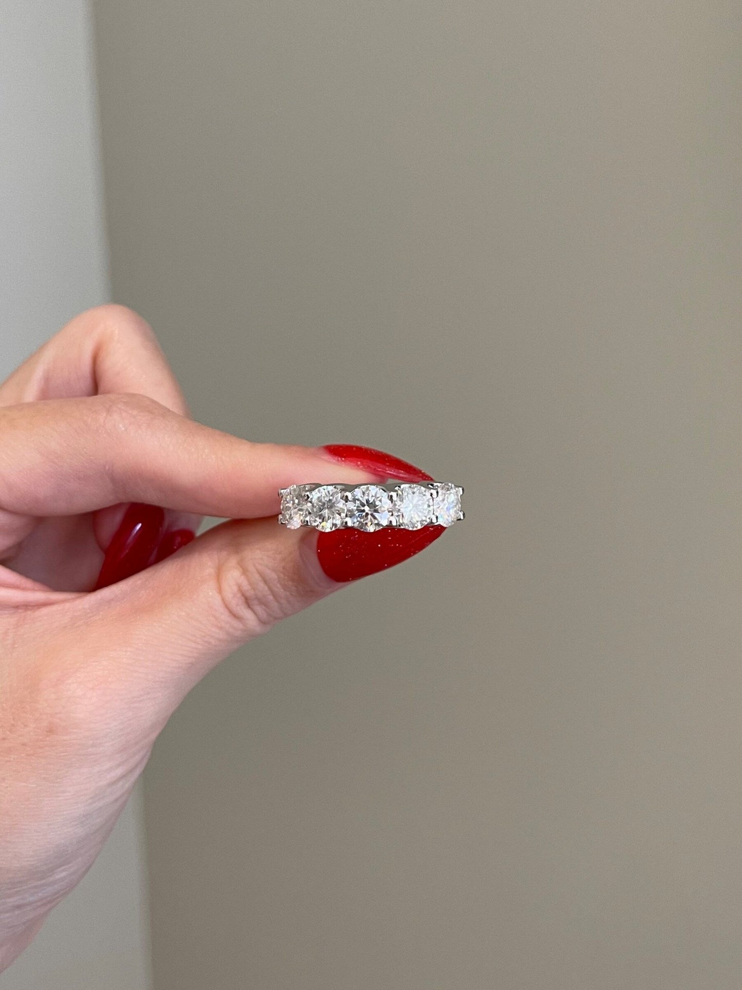 4.0 TCW Round Shaped Moissanite Five Stones Wedding Band 1