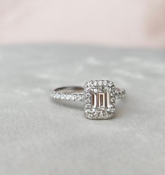 1.0 CT Emerald Halo Style Moissanite Engagement Ring 4