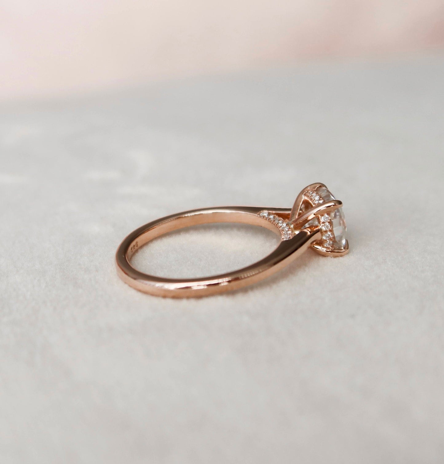 2.0 CT Cushion Hidden Halo & Solitaire Moissanite Engagement Ring 6