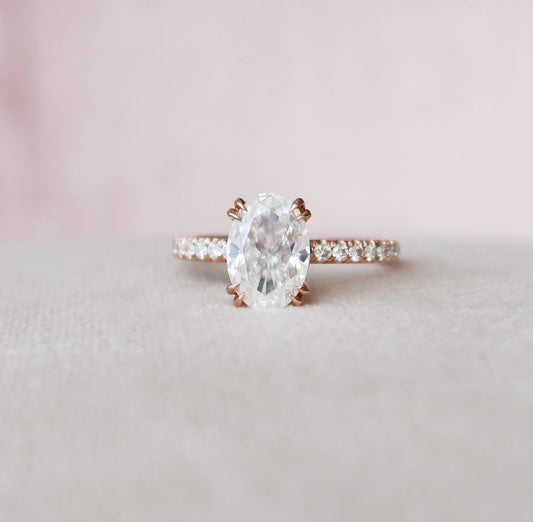 2.0 CT Oval Hidden Halo & Pave Setting Moissanite Engagement Ring 1