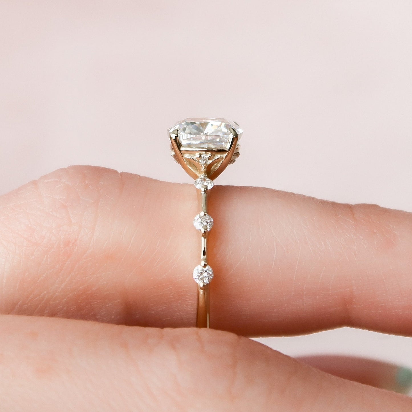 2.0 CT Cushion Dainty Pave Moissanite Engagement Ring 4