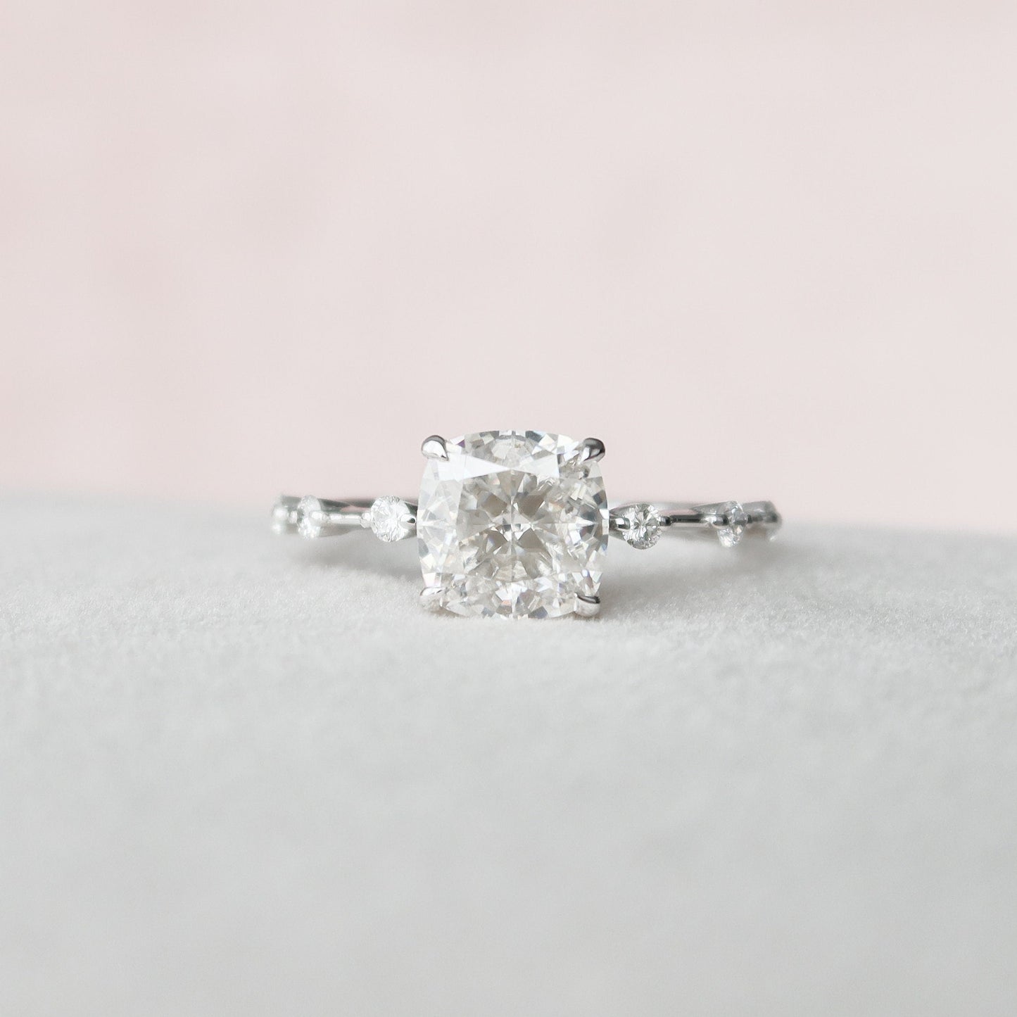 2.0 CT Cushion Dainty Pave Moissanite Engagement Ring 2