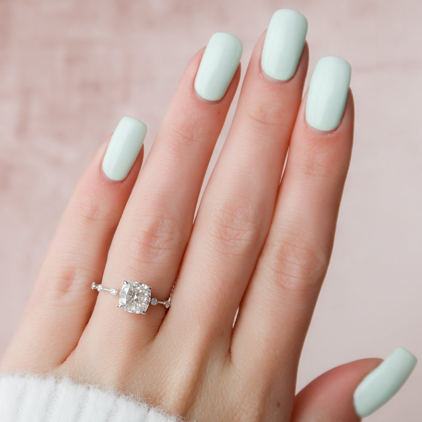 2.0 CT Cushion Dainty Pave Moissanite Engagement Ring 7