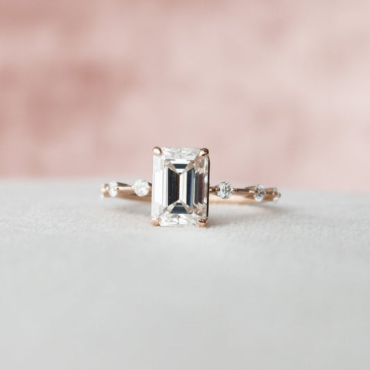 2.0 CT Emerald Dainty Pave Moissanite Engagement Ring 2