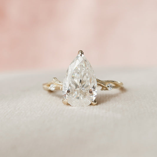 2.5 CT Pear Cut Solitaire & Twig Pave Moissanite Engagement Ring 4