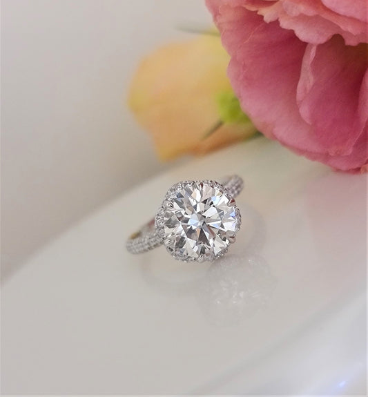 3.0 CT Round Hidden Halo CVD F/VS1 Diamond Engagement Ring 1
