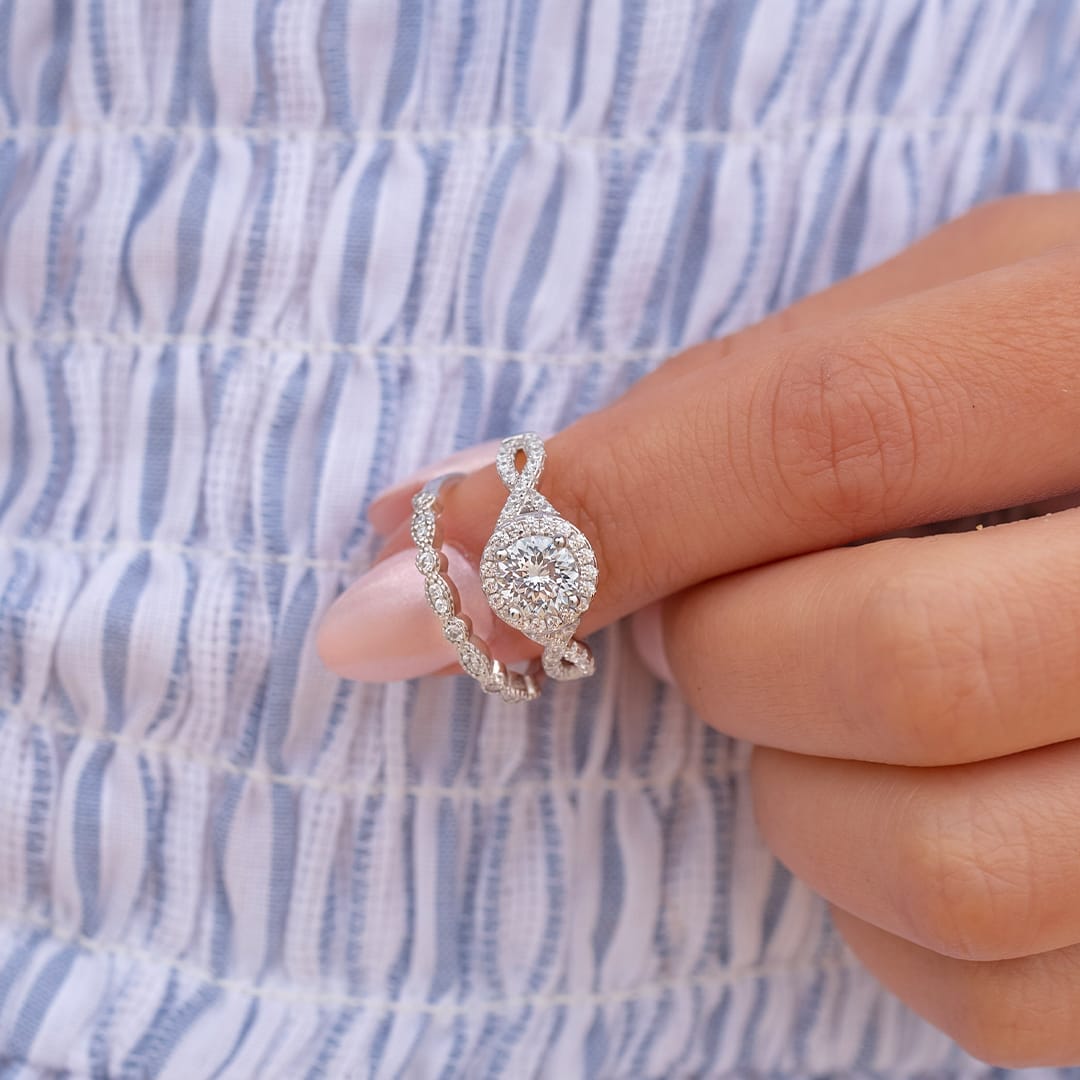 0.16 TCW Round Milgrain Style Moissanite Wedding Band 17