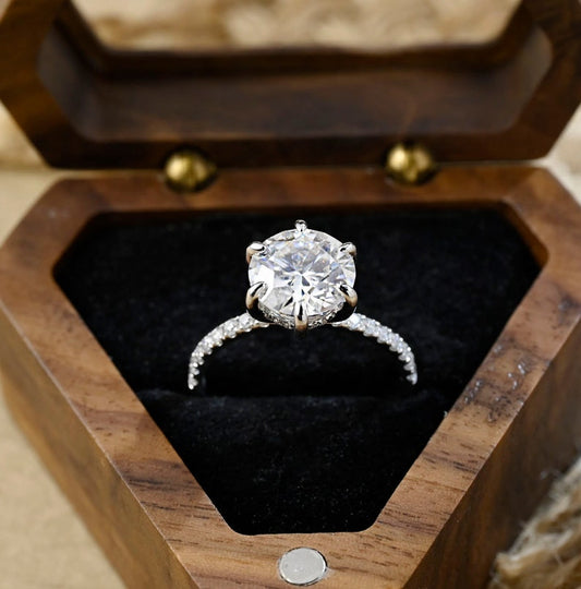 Stunning 3.5 CT Round Moissanite Engagement Ring with Hidden Halo & Pave Design 2