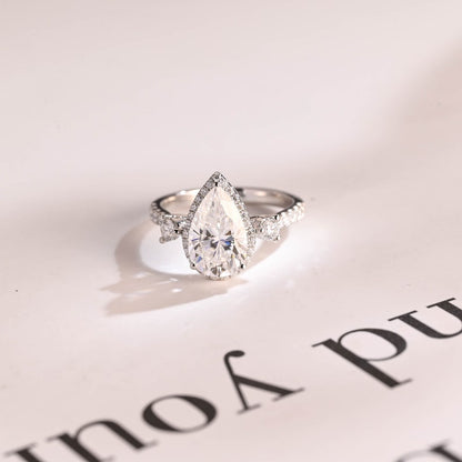 Stunning 1.0 - 2.0 CT Pear Moissanite Engagement Ring with Pave & Halo Design 1
