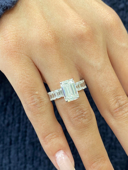 Stunning 2.0 CT Emerald Cut Moissanite Engagement Ring with Pave Design 6