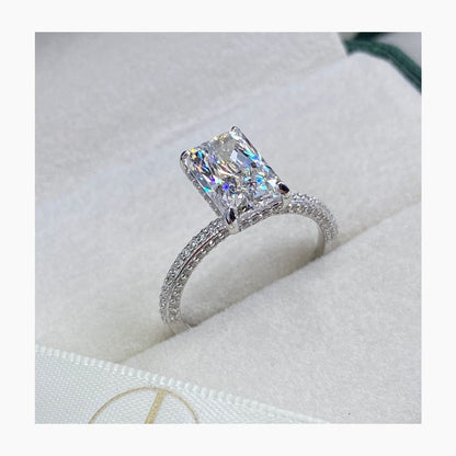 Stunning 2.5 CT Radiant Moissanite Engagement Ring with Pave and Hidden Halo Designs 2