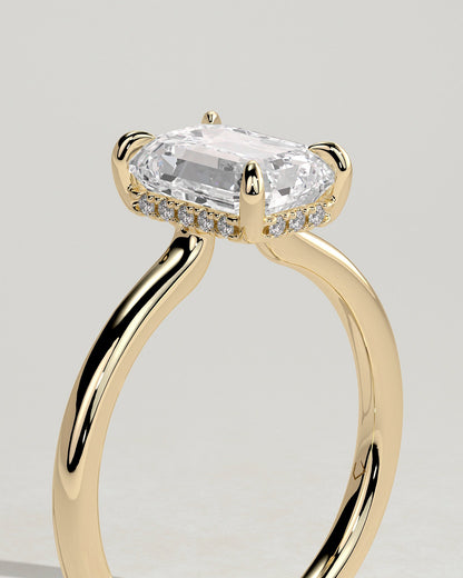 Emerald Hidden Halo Engagement Ring – 2 CT Lab Grown Diamond