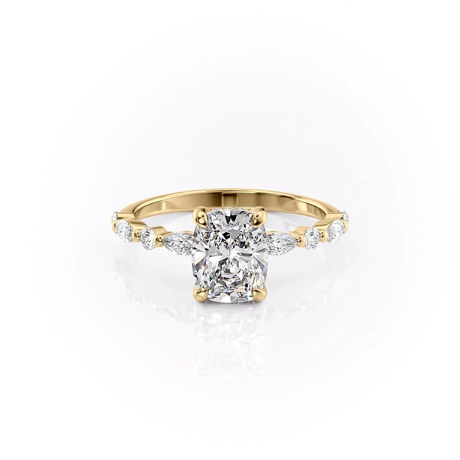 Elongated Cushion Alternating Pave Engagement Ring – 3 CT Lab Grown Diamond