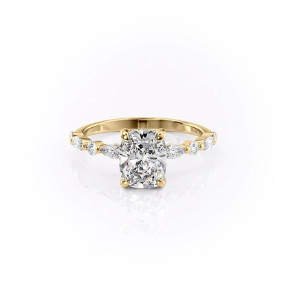 Elongated Cushion Alternating Pave Engagement Ring – 3 CT Lab Grown Diamond