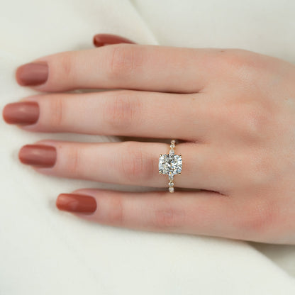 Elongated Cushion Alternating Pave Engagement Ring – 3 CT Lab Grown Diamond