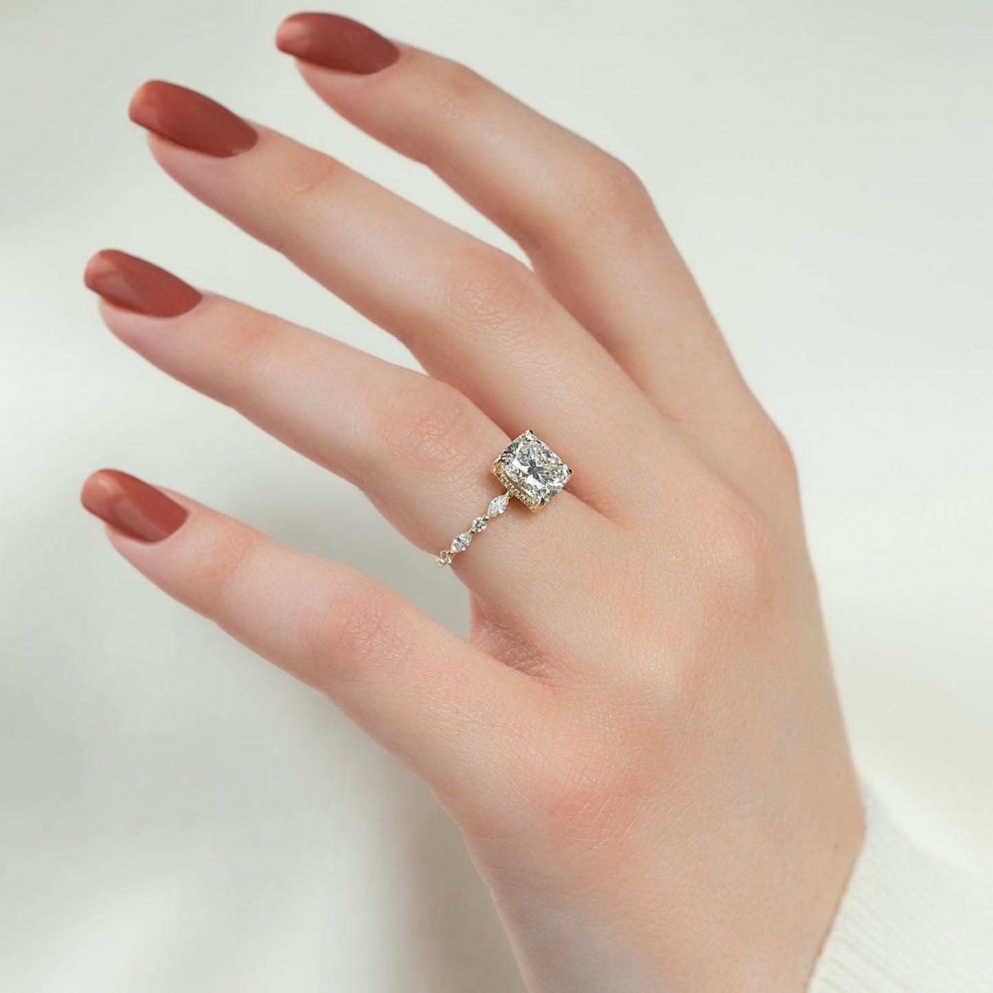 Elongated Cushion Alternating Pave Engagement Ring – 3 CT Lab Grown Diamond