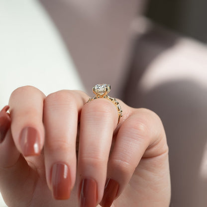 Elongated Cushion Alternating Pave Engagement Ring – 3 CT Lab Grown Diamond