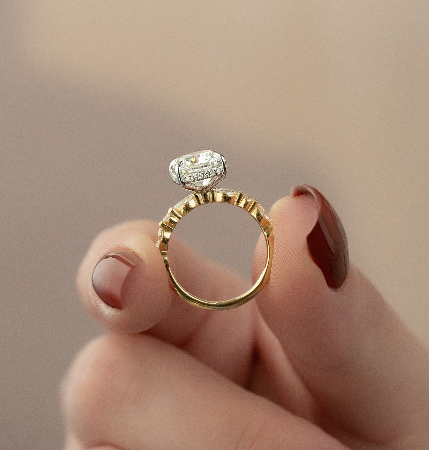 Elongated Cushion Alternating Pave Engagement Ring – 3 CT Lab Grown Diamond