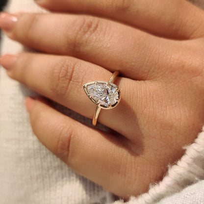Pear Bezel Solitaire Lab Grown Diamond Engagement Ring