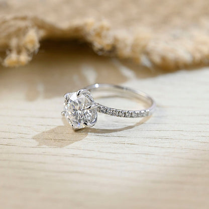Stunning 3.0 CT Round Moissanite Engagement Ring with Hidden Halo & Pave Design
