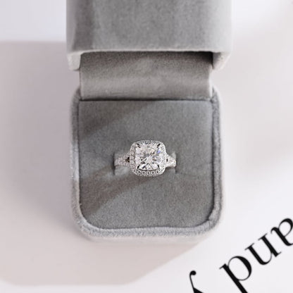 Stunning 1.0 - 2.0 CT Cushion Moissanite Engagement Ring With Pave & Halo Design 4