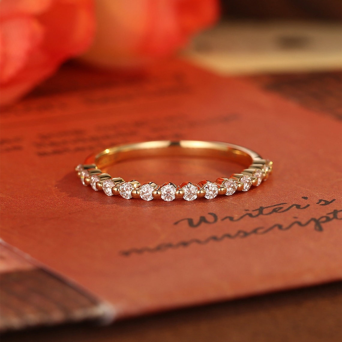 0.2 TCW Round Cut Pave Moissanite Bridal Wedding Band 6