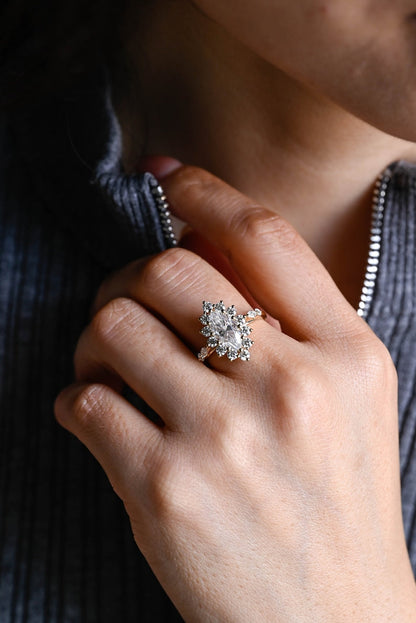 Stunning 1.0 - 2.0 CT Marquise Moissanite Engagement Ring with Pave & Hidden Halo Design 2