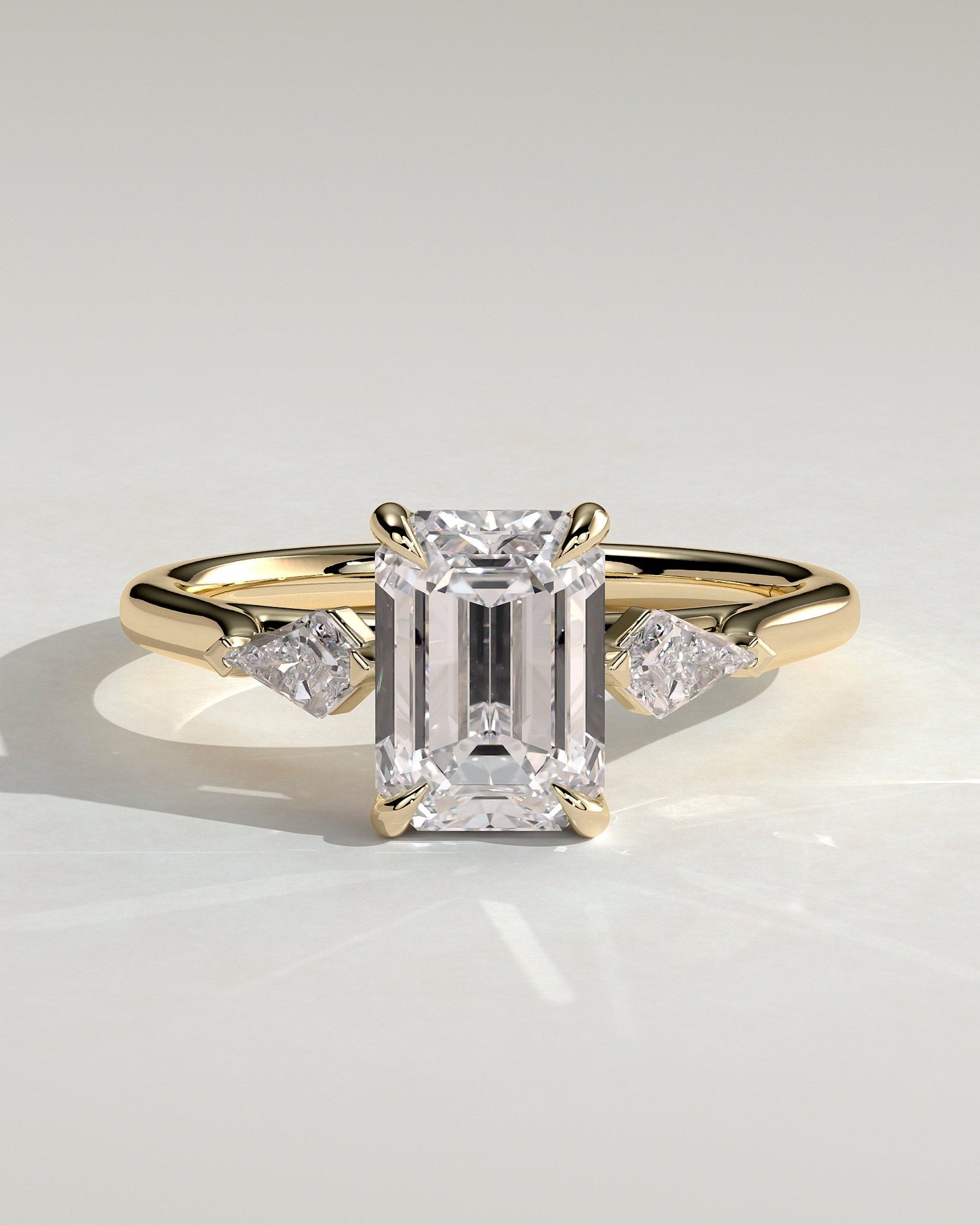 Emerald Three Stones Engagement Ring – 2 CT Lab Grown Diamond