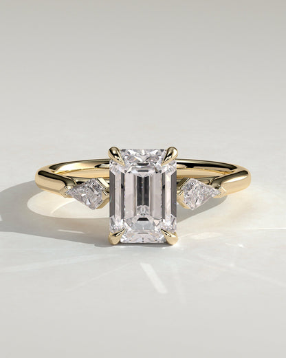 Emerald Three Stones Engagement Ring – 2 CT Lab Grown Diamond