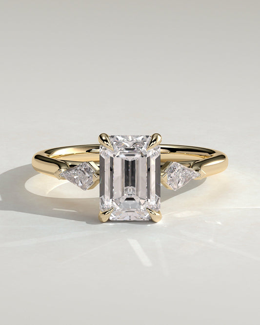 Emerald Three Stones Engagement Ring – 2 CT Lab Grown Diamond