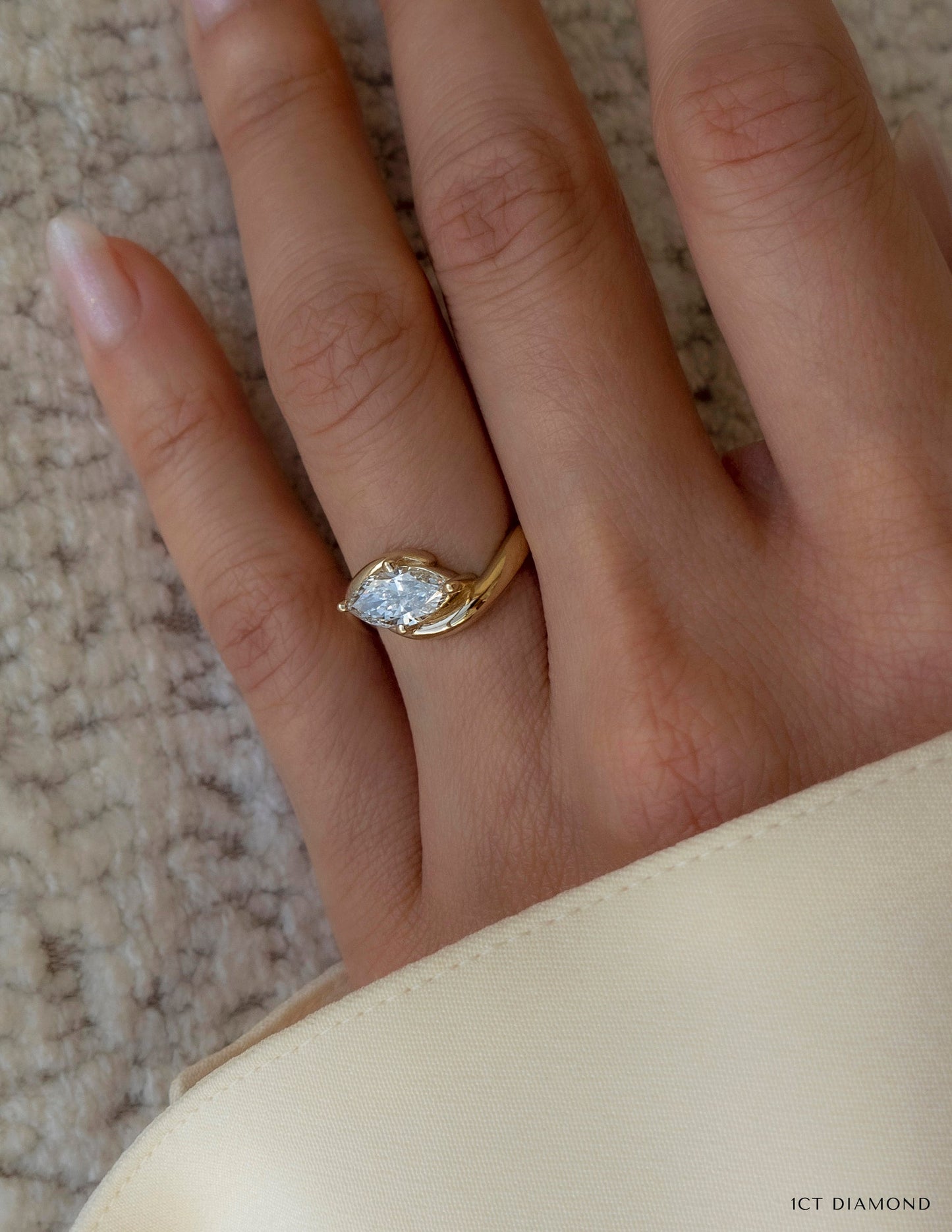 1 CT Marquise Swirl East West Solitaire Lab Grown Engagement Ring
