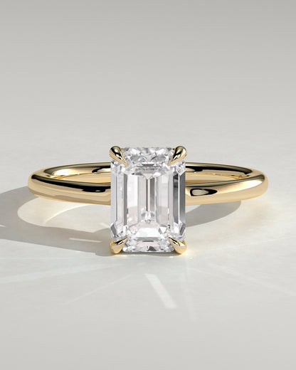 Emerald Hidden Halo Engagement Ring – 2 CT Lab Grown Diamond