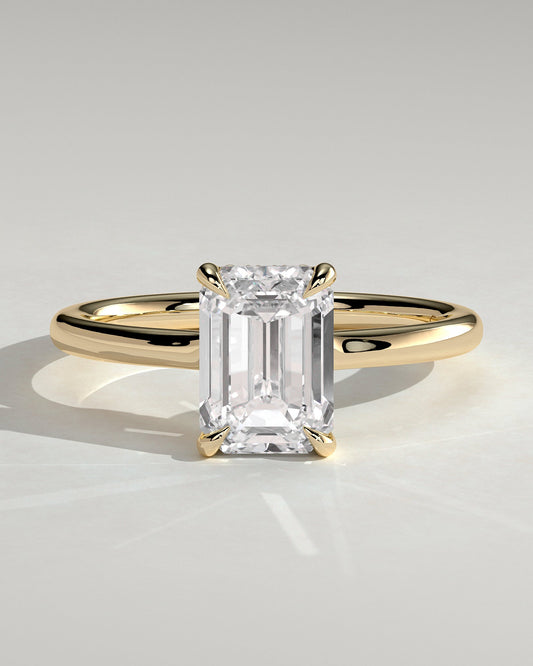 Emerald Hidden Halo Engagement Ring – 2 CT Lab Grown Diamond
