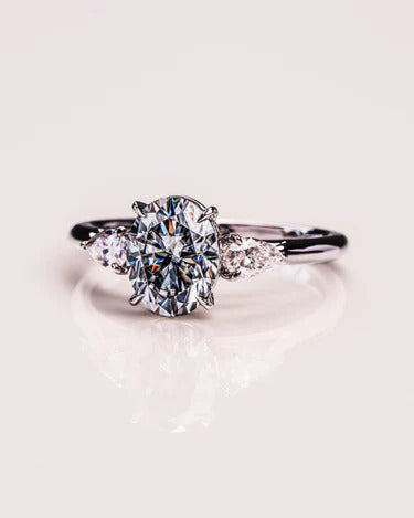 1.91 CT Oval Moissanite 3-Stones Engagement Ring (US Size 5.25 Ready To Ship)