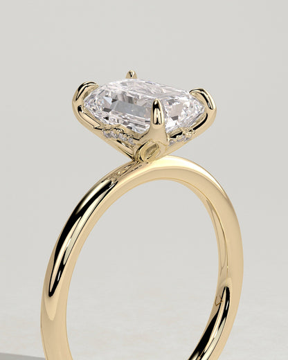 Emerald Hidden Halo Engagement Ring – 2 CT Lab Grown Diamond