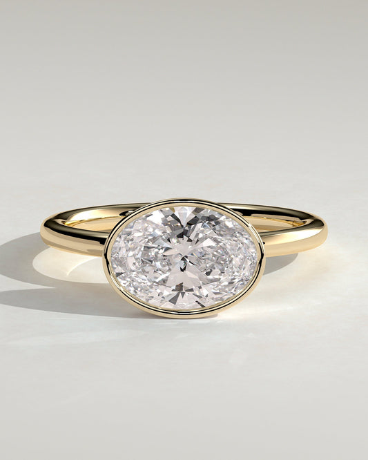 Oval Bezel East West Solitaire Engagement Ring – 2 CT Lab Grown Diamond