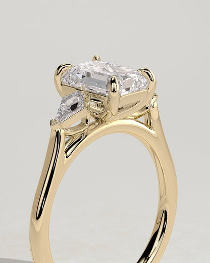 Emerald Three Stones Engagement Ring – 2 CT Lab Grown Diamond