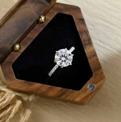Stunning 3.0 CT Round Moissanite Engagement Ring with Hidden Halo & Pave Design
