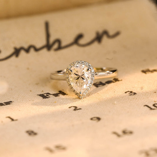 Stunning 3.0 CT Pear Moissanite Engagement Ring with Halo Design 1