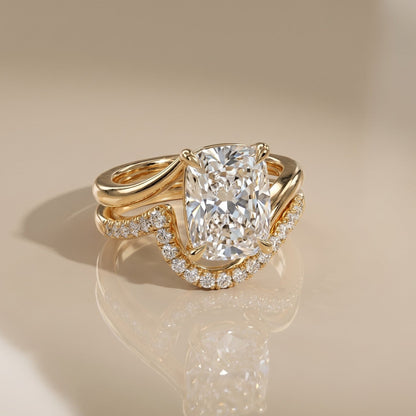 3.0 CT Elongated Cushion Minimal Pave Moissanite Diamond Bridal Ring Set