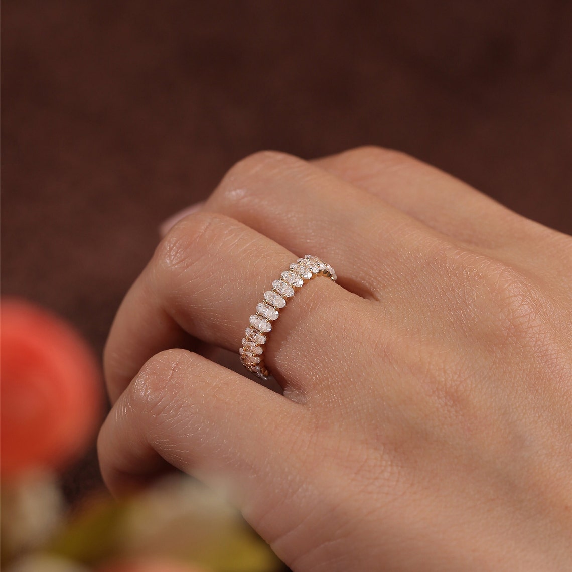 Stunning 1.2 CT Oval Moissanite Stones Full Eternity Wedding Bands 8