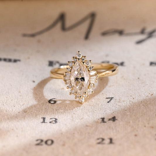 Stunning 1.0 CT Marquise Cut Engagement Ring with Ballerina Design