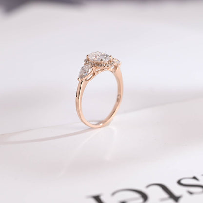 Stunning 1.0 - 2.0 CT Oval Moissanite Engagement Ring with Three Stone & Halo Design 6