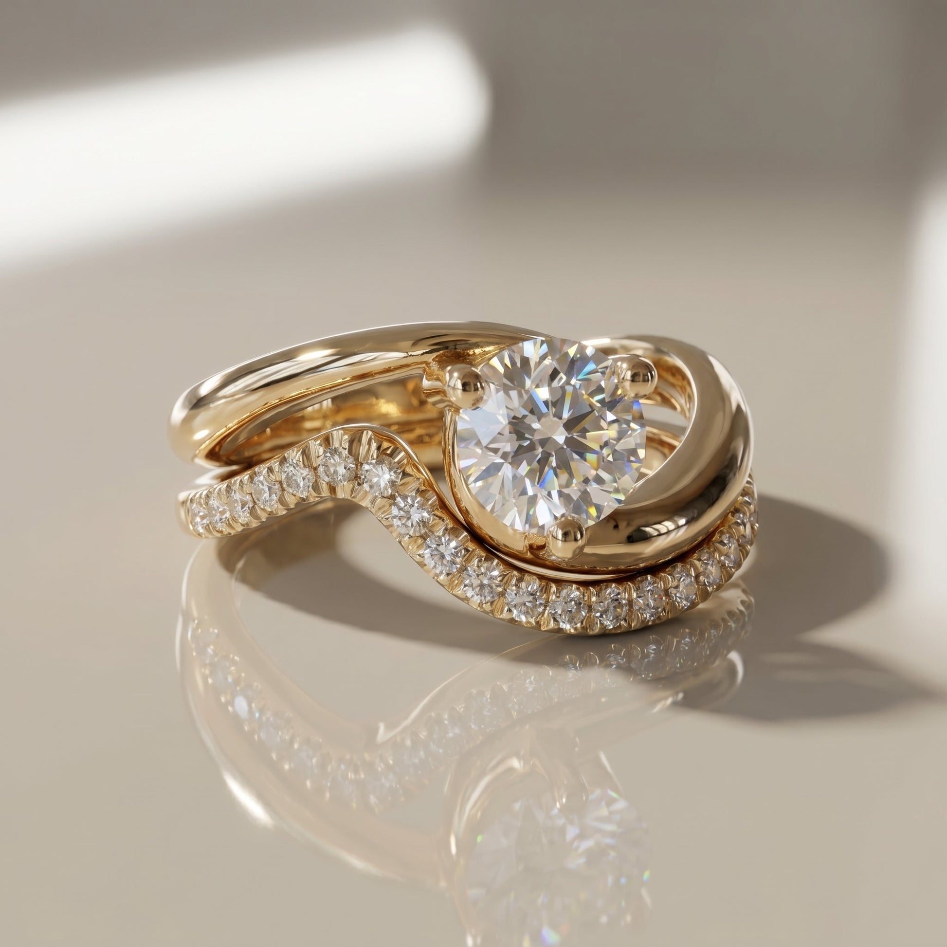 1.0 CT Round Solitaire Moissanite Diamond Bridal Ring Set