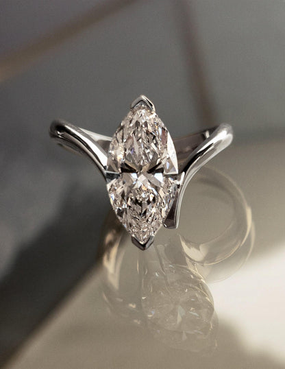 2 CT Marquise Unique Swirl Solitaire Lab Grown Engagement Ring